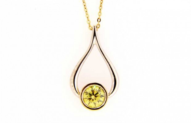 14k Two-Tone Diamond Teardrop Pendant with Irradiated Yellow Diamond