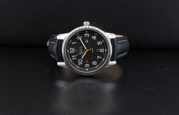 Ladies Oversized Watch with Black Dial & Black Leather Band