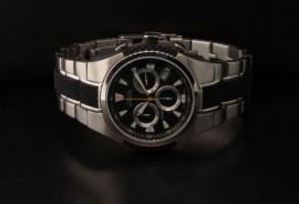 Gents Black Rubber & Stn Chrono Dive Watch Carbon Fiber Dial