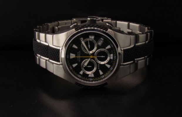 Gents Black Rubber & Stn Chrono Dive Watch Carbon Fiber Dial