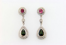 Green & Pink Tourmaline Diamond Drop Earrings