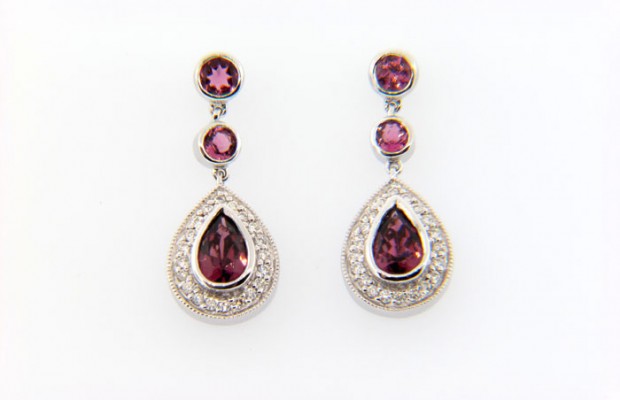 Pink Tourmaline & Diamond Drop Earrings